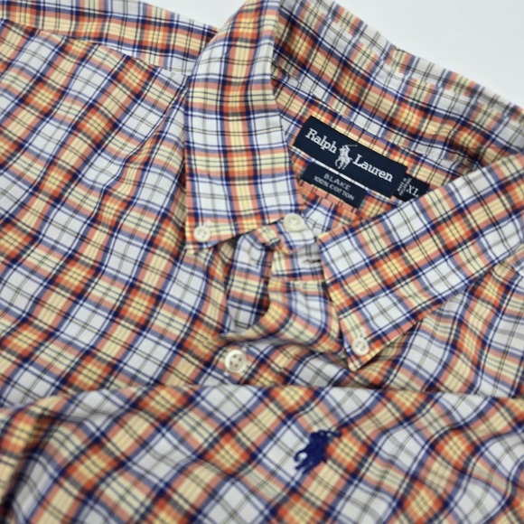 Ralph Lauren Mens XL Button Down Shirt Short Sleeve Blake Cotton Yellow Plaid - Picture 1 of 7
